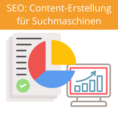 Grafik eines Texts mit Diagrammen und dem Titel "SEO Content-Erstellung für Suchmaschinen"